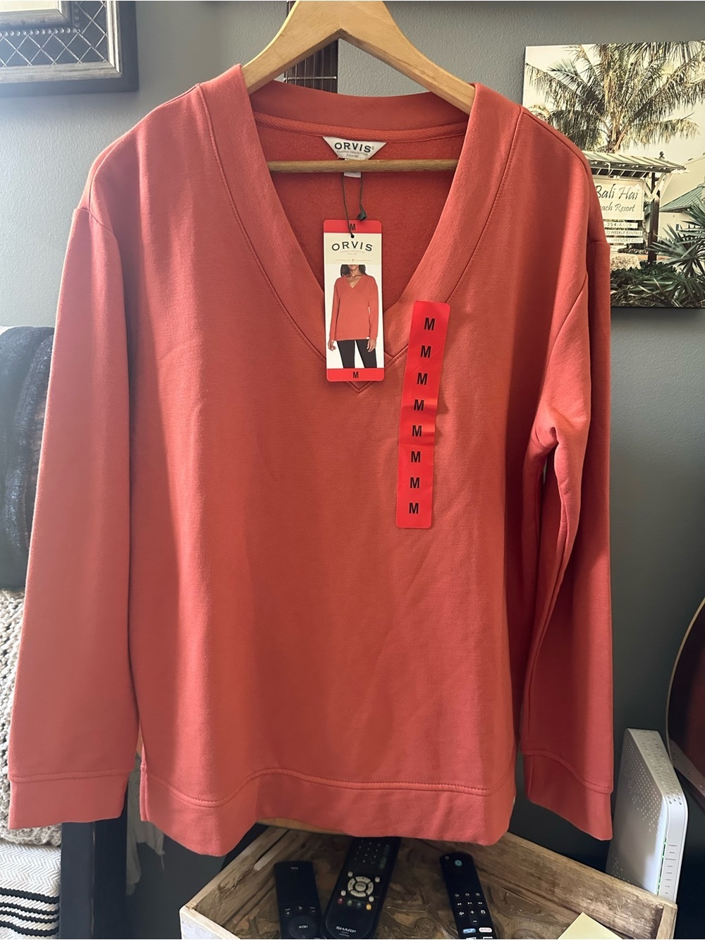 Orvis Women's V-Neck Sweater in Rust Orange - Picture 2 of 4